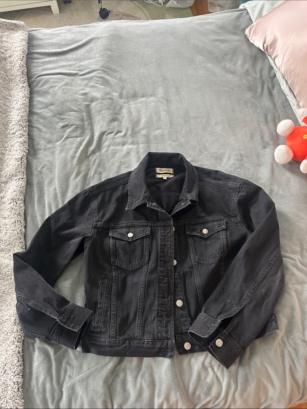 Madewell boxy crop black Denim Jacket-guc